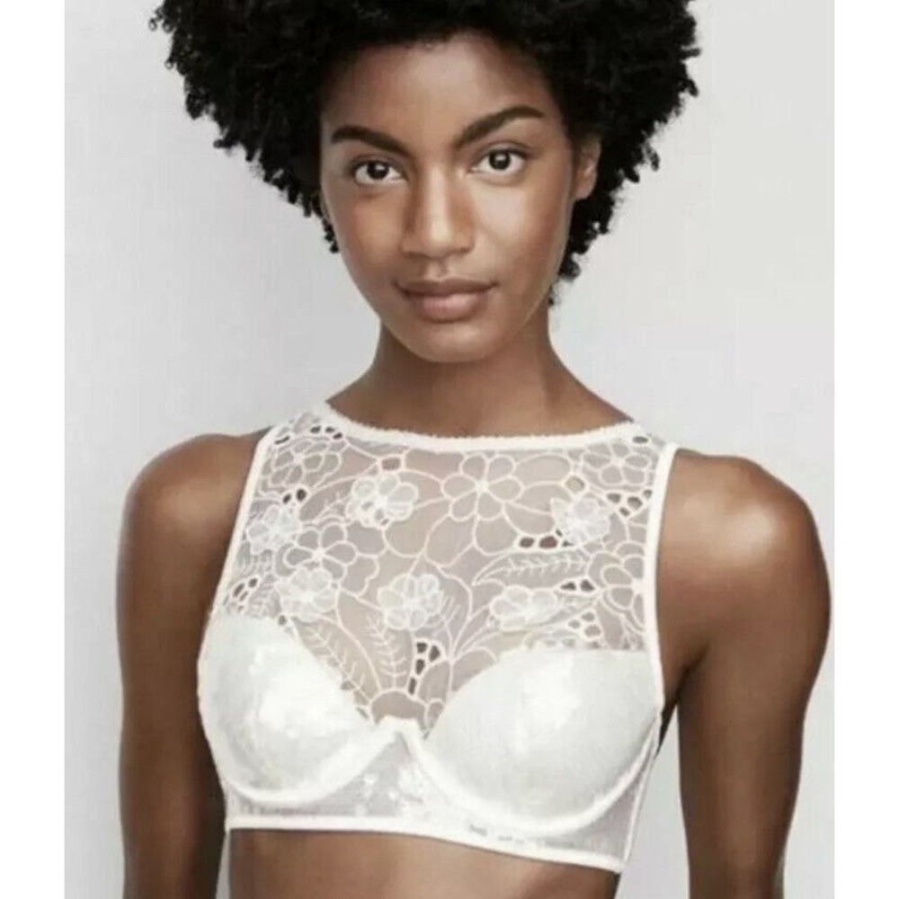 VICTORIAS SECRET DREAM ANGELS Lined Demi Petals‎ & Sequins High neck Bra 32DD